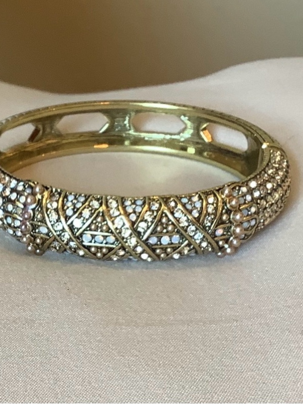 Heidi Daus Gold-Tone Pave Crystal & Pearl Bangle Bracelet - Picture 4 of 7